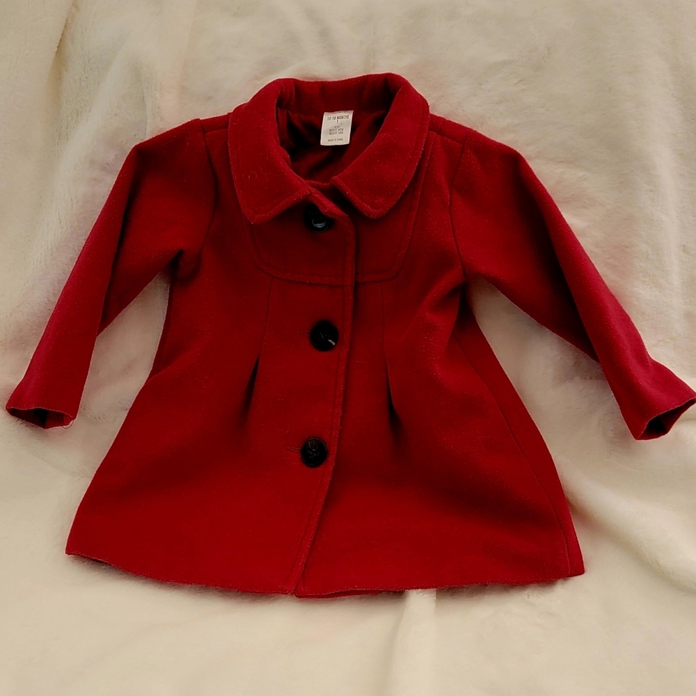 Little Girls Red Button Up Coat